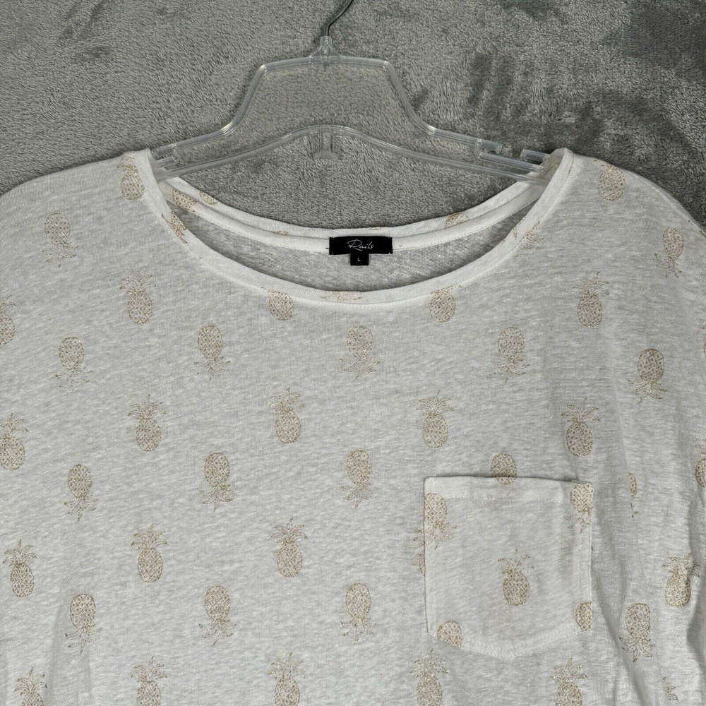 Rails Shirt Womens Large Billie Top White Gold Pineapples Cropped Neutral Casual - Picture 4 of 11